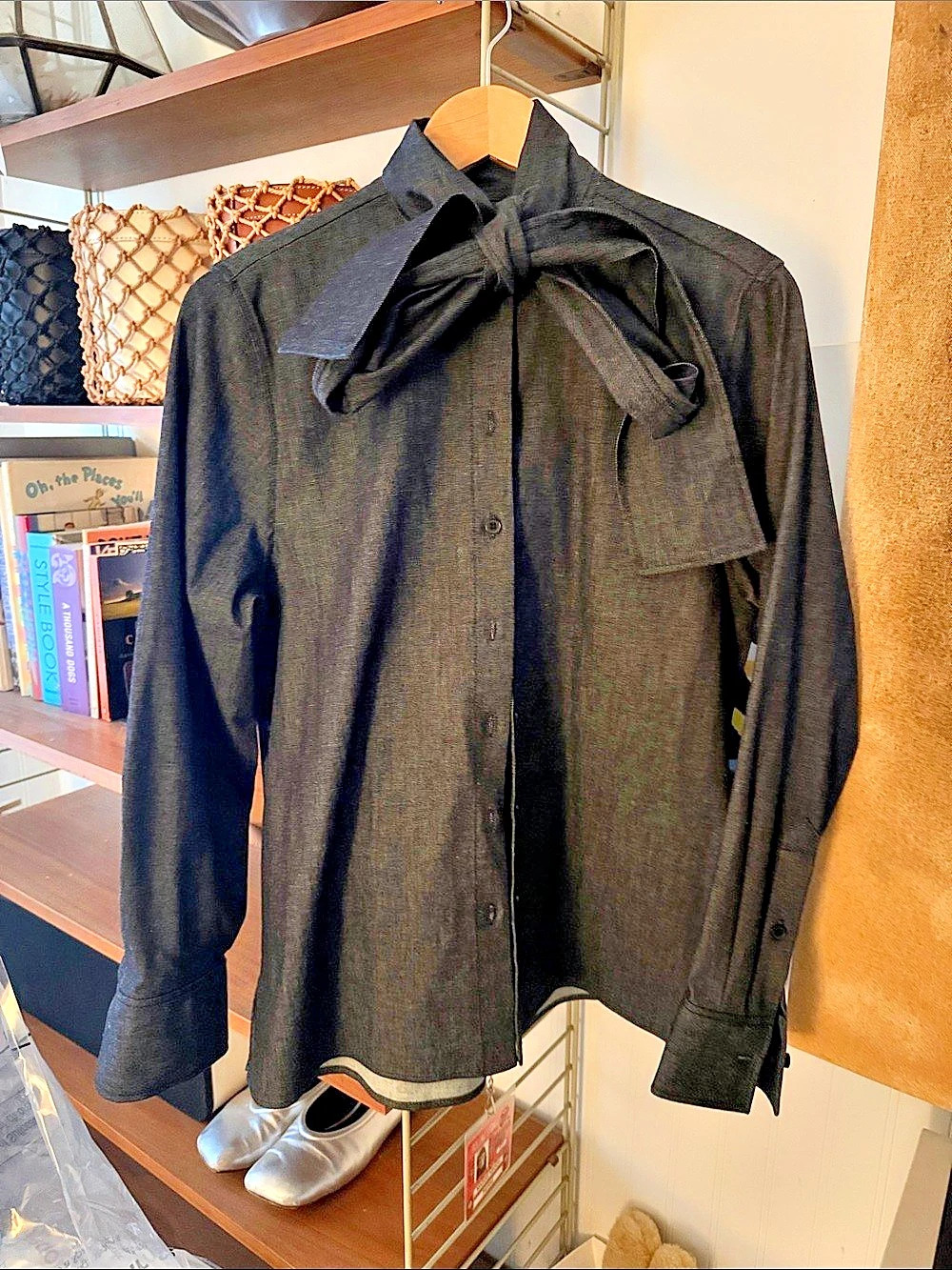 COS Bow-Detail Denim Shirt Black